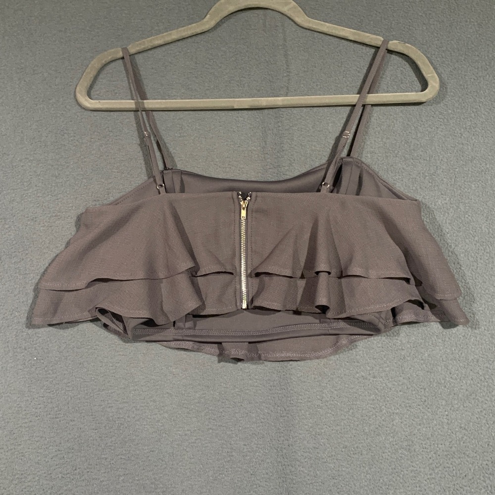 Forever 21 Womens Charcoal Gray Tiered Ruffle Crop Top Adjustable Straps Medium - Picture 6 of 7